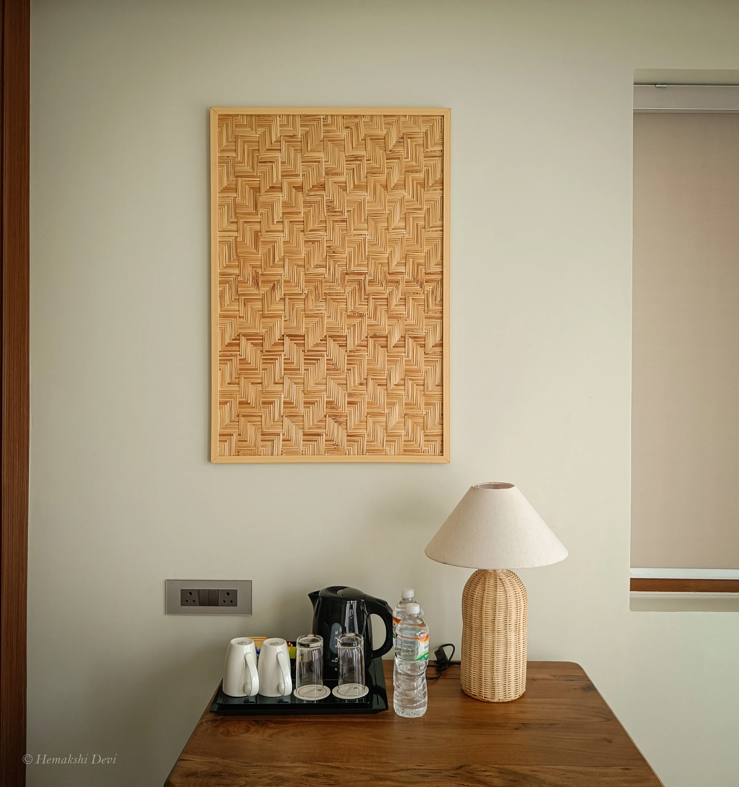Bamboo-weave art panel in a guest room